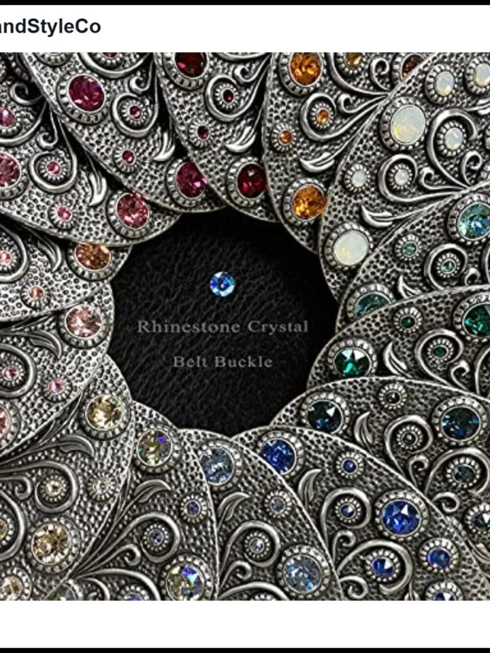 Crystal Rhinestone Floral Engraved Oval Belt Buckle Antique Brass Western